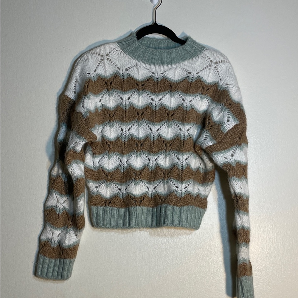 ZARA Chunky Knit Sweater M (Fits Like S) Brown White Sage Chevron sweater